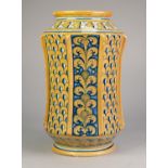 CANTAGALLI, ITALIAN MAIOLICA POTTERY LARGE VASE, of waisted form with moulded vertical ribs, painted