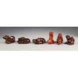 SIX VARIOUS TWENTIETH CENTURY JAPANESE CARVED WOOD NETSUKE, (6)