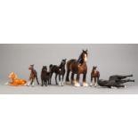 SEVEN BESWICK POTTERY MODELS OF HORSES, comprising: SHETLAND PONY, ?ESCHONCHAN RONAY?, model no: