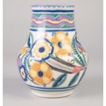 POST 1921 POOLE POTTERY BALUSTER SHAPE VASE, typically decorated in mauve, blue, pink, green and