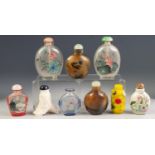 NINE VARIOUS NINETEENTH AND TWENTIETH CENTURY INTERNALLY PAINTED AND OTHER GLASS