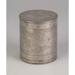 CHINESE QING DYNASTY CYLINDRICAL PEWTER CONTAINER, the removable outer sleeve shallowly incised with
