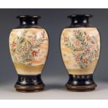 PAIR OF JAPANESE SATSUMA POTTERY VASES, each of ovoid form with short, waisted neck, painted with