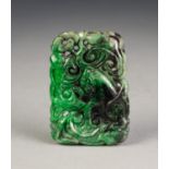 CHINESE QING DYNASTY CARVED AND PIERCED VARIEGATED GREEN JADE PENDANT, carved