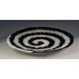 VETRO, MURANO, LIMITED EDITION MODERN BLACK AND WHITE GLASS LARGE DISH, of shallow form, decorated