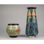 1930s DUTCH GOUDA POTTERY ORBICULAR VASE and an inter-war years POTTERY VASE, 12 1/4in (31cm)