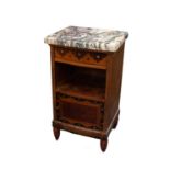 GOOD QUALITY FRENCH MID TWENTIETH CENTURY ROSEWOOD AND THUYA BEDSIDE CABINET, the veined white