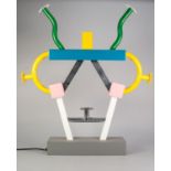 ETTORE SOTTSASS 'ASHOKA' COLOURED METAL TABLE LAMP DESIGNED BY MEMPHIS, 1981, finished in blue,