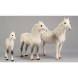 THREE BESWICK DAPPLE GREY POTTERY MODELS OF HORSES, comprising: ?CONNEMARA?, model no: 1641, 6 ¾? (