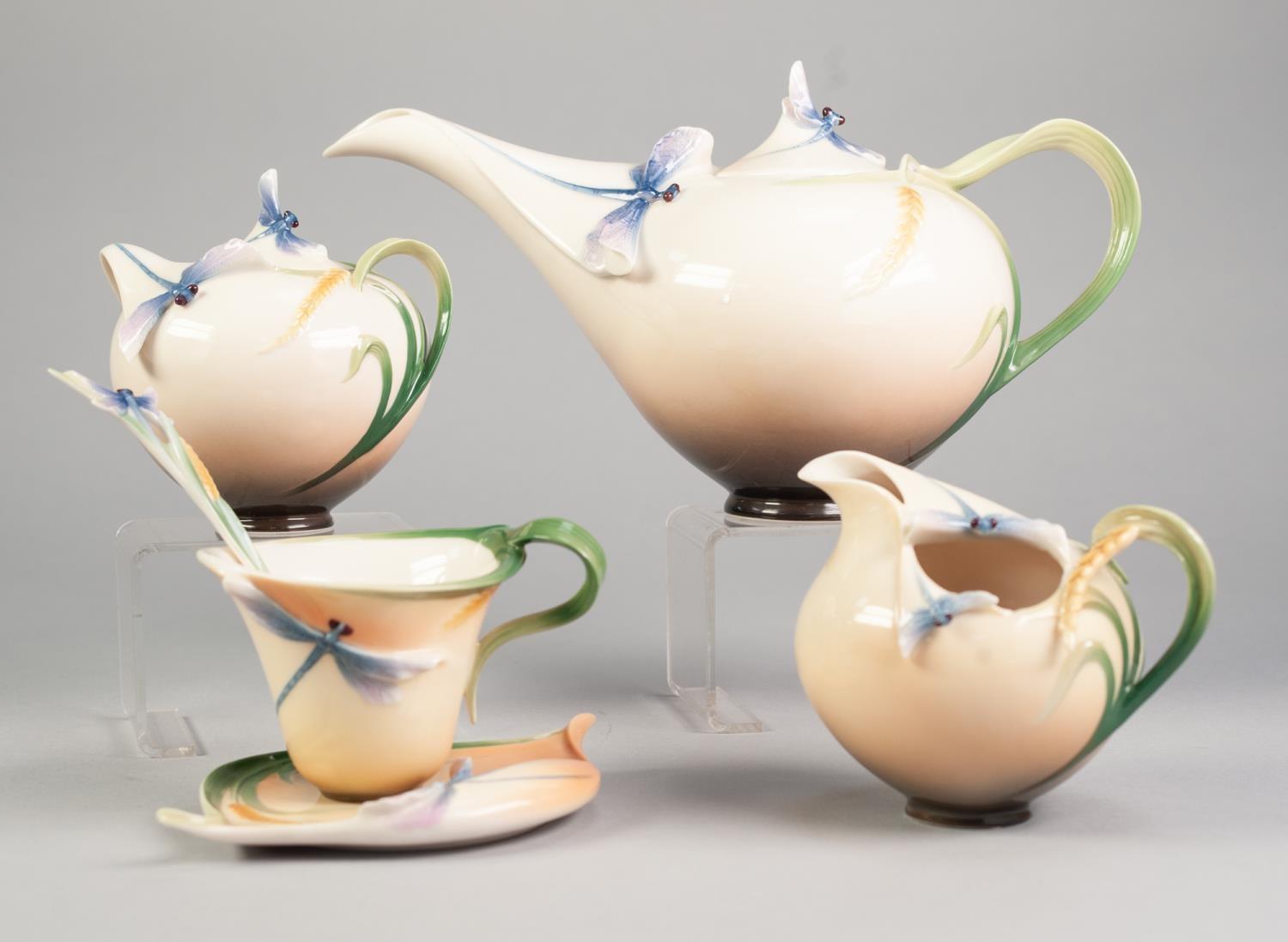 COLLECTION OF BOXED FRANZ ?DRAGONFLY? MOULDED PORCELAIN TEA WARES, comprising: TEAPOT (FZ00117),