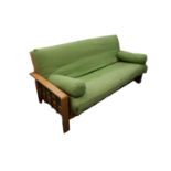 THE FUTON COMPANY 'VIENNA DOUBLE' SOFA BED, blond wood framed with 'Turtle Green Indian Rib'