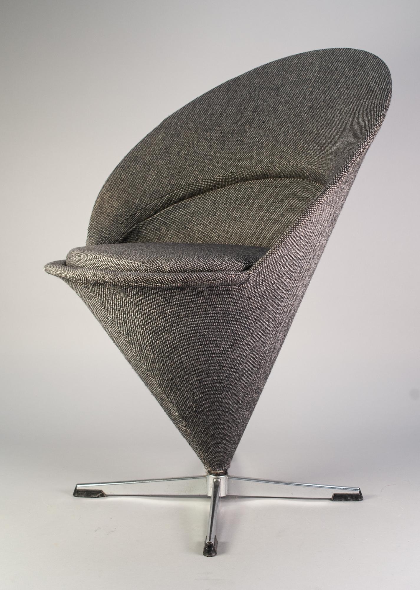 1950?s VERNER PANTON ?CONE? CHAIR, with four chrome plated supports and seat cushion, covered in