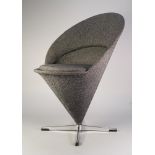 1950?s VERNER PANTON ?CONE? CHAIR, with four chrome plated supports and seat cushion, covered in