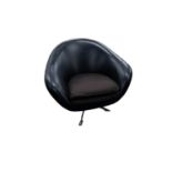 1970?s TUB SHAPED SWIVEL EASY ARMCHAIR, with four chrome plated supports, covered in black vinyl,