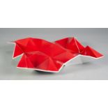 MODERN ROSENTHAL PORCELAIN 'SURFACE' PLATTER IN RED by ACHIM HAIGIS, 13" x 11" (33cm x 28cm) printed