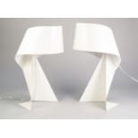 PAIR OF HABITAT 'RIBBON' WHITE POWDER COATED METAL TABLE LAMPS, model/ SKU 29627, 19 ¾" (50cm) high,