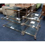 THREE PIECES OF MODERN LUCITE AND GILT METAL LOUNGE FURNITURE WITH BEVEL EDGED GLASS TOP, and square