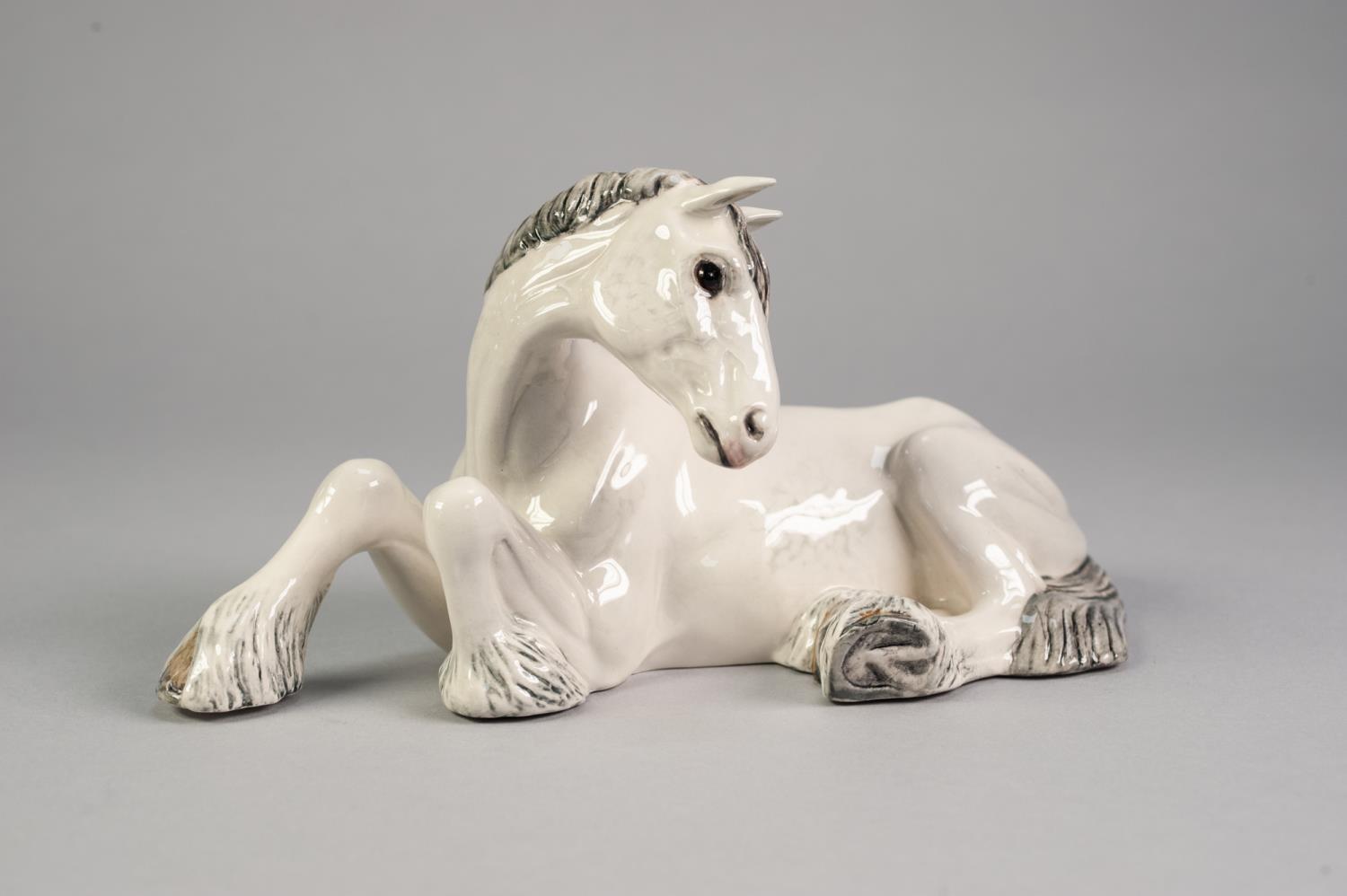 BESWICK POTTERY MODEL OF A DAPPLE GREY SHIRE MARE LYING, model no: 2459, 10? (25.4cm) long,