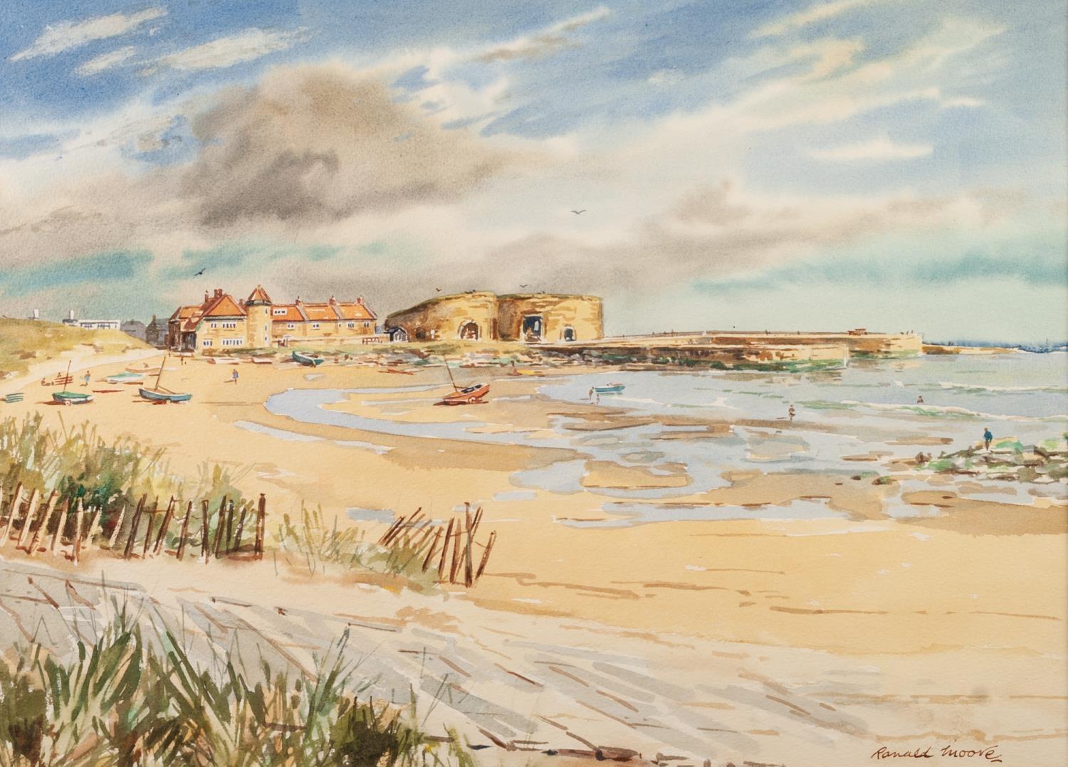 RONALD LAMBERT MOORE (1927-1992) WATERCOLOUR DRAWING ?Beadnell? Signed, titled to mount 11? x 15? (