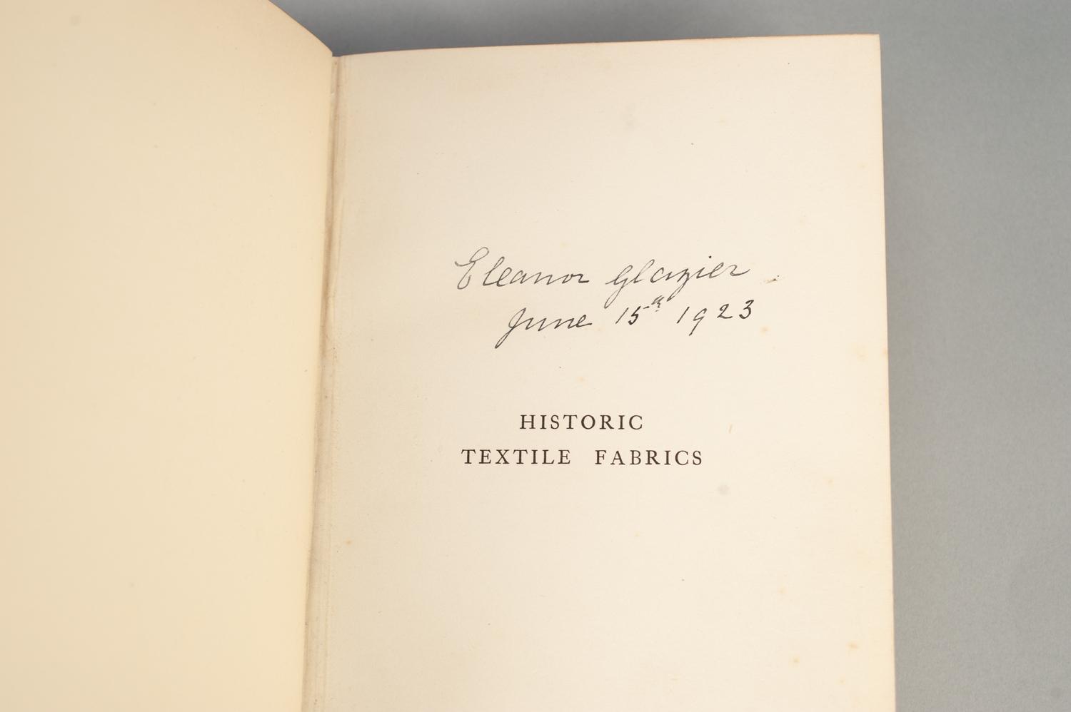 FINE BINDING, RICHARD GLAZIER, HISTORIC TEXTILE FABRICS, published Batsford, association copy, - Image 3 of 6