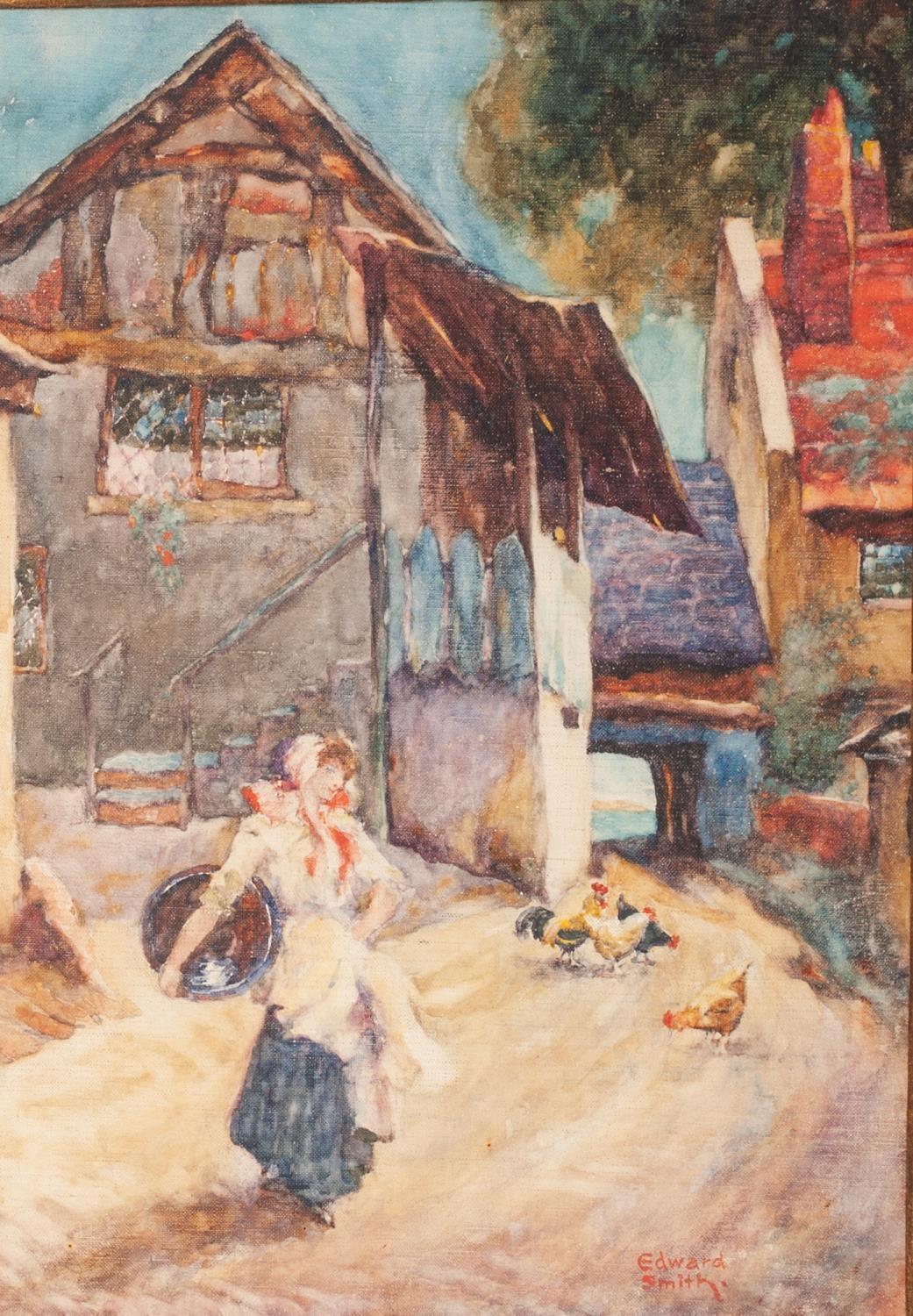 EDWARD SMITH (fl.1904-23) WATERCOLOURS, A PAIR Rustic scenes with respectively a mother and child