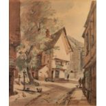 ARTHUR EDWARD DAVIES R.B.A. (b. 1893) PEN AND BLACK INK AND WATERCOLOUR 'Elm Hill, Norwich' Signed