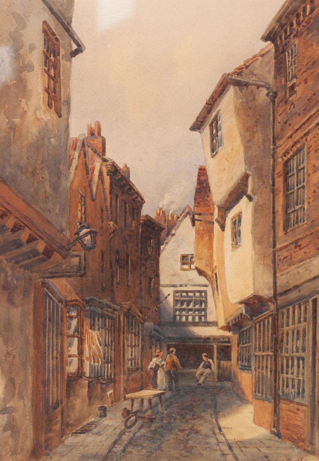 JESSIE DUDLEY (NINETEENTH/ TWENTIETH CENTURY) WATERCOLOUR DRAWING ?The Old Shambles, York, 1816?