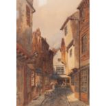 JESSIE DUDLEY (NINETEENTH/ TWENTIETH CENTURY) WATERCOLOUR DRAWING ?The Old Shambles, York, 1816?