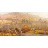 DORIS EAGLE (MODERN) OIL PAINTING ON BOARD An upland landscape Signed lower left 18" x 36" (45.5 x