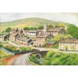 L A FITZSIMMONS (MODERN) WATERCOLOUR 'Muker in Swaledale, Yorkshire' Signed lower left, inscribed
