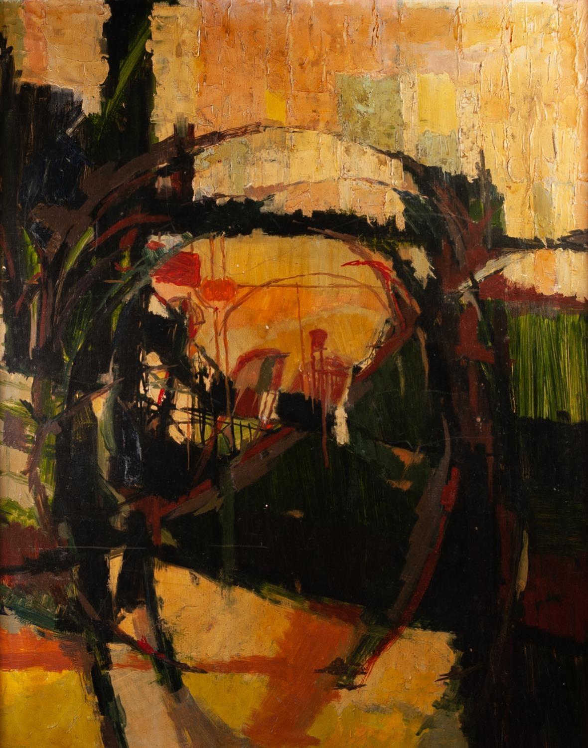 BRITISH SCHOOL (c. 1960s) OIL PAINTING ON BOARD Abstract composition Unsigned, large initials C.S.