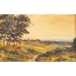 Gwen Harper (Wallington) Pair of small oil paintings on board ?Chaldon Church? and ?Reigate Heath?