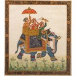 UNATTRIBUTED (MODERN MIDDLE EASTERN SCHOOL) TWO GOUACHE PAINTINGS ON FABRIC Ceremonial elephant with