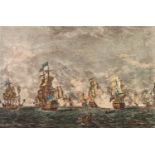 AFTER CANOT, PAIR OF COLOUR PRINTS FROM HAND COLOURED STEEL ENGRAVINGS, British Naval Battles, 1