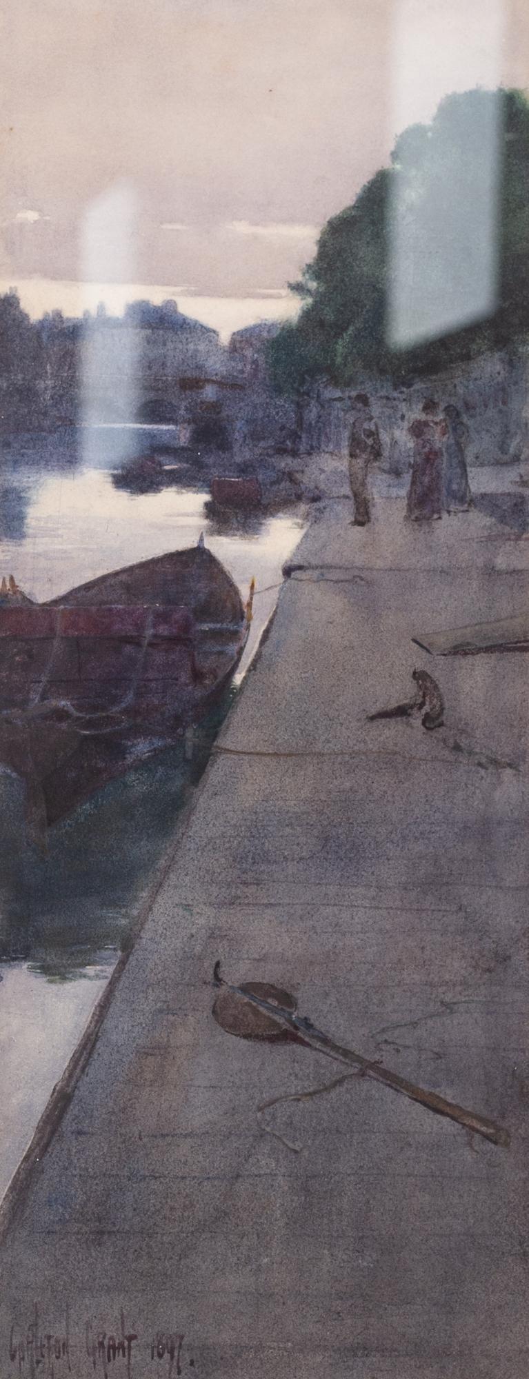 CARLETON GRANT (Exh. 1885-1899) WATERCOLOUR A quayside with rowing boats and figures Signed and