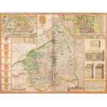 JOHN SPEED (1610) ENGRAVED AND HAND COLOURED COUNTY MAP OF NORTHUMBERLAND Published by Sudbury and