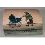 C M JONES (MODERN) OIL PAINTING ON BOARD Woman pushing a pram Signed lower left 12" x 14" (30.5 x