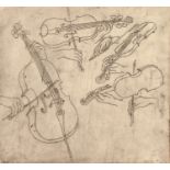 ETCHING Study of a cello and violin being played Indistinctly signed and dated (19)81 lower right,