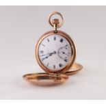 ZENITH 9ct GOLD DEMI HUNTER POCKET WATCH with Swiss keyless movement No 284664, roman white dial