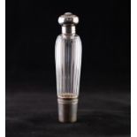A LATE 19TH CENTURY FRENCH FACETED CLEAR GLASS WHITE METAL MOUNTED SCENT BOTTLE