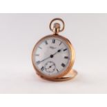 WALTHAM, MASS, USA, 'MARQUIS', 9ct GOLD OPEN FACED POCKET WATCH, with keyless 15 jewels movement,