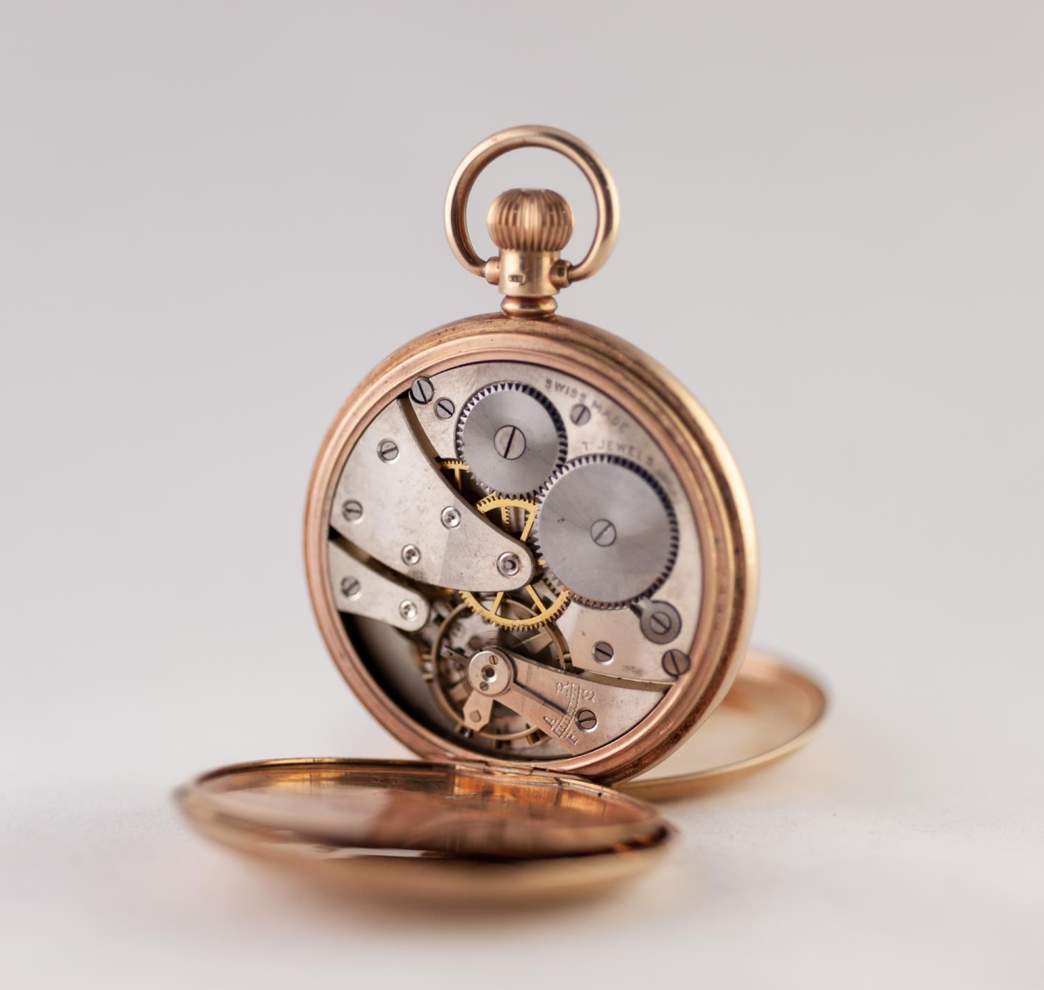 FEDERAL, SWISS 9ct GOLD FULL HUNTER POCKET WATCH, with keyless seven jewels movement, white arabic - Image 2 of 4