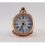 LADY'S EARLY 20th CENTURY 14K GOLD POCKET WATCH with keyless movement, white porcelain roman dial
