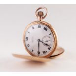 9ct GOLD FULL HUNTER POCKET WATCH with Swiss keyless movement, white roman dial inscribed Street &