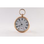 18k GOLD OPEN FACED POCKET WATCH, with keywind movement, white roman dial with subsidiary seconds