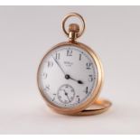 WALTHAM, USA, 9ct GOLD OPEN FACED POCKET WATCH, with keyless nine jewel movement number 29405771,