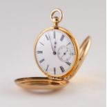 18k GOLD LADY'S DEMI HUNTER POCKET WATCH with keywind movement, white roman dial with subsidiary