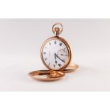 J.W. BENSON, LONDON, 9ct GOLD FULL HUNTER POCKET WATCH WITH 15 JEWELS SWISS MOVEMENT, white roman