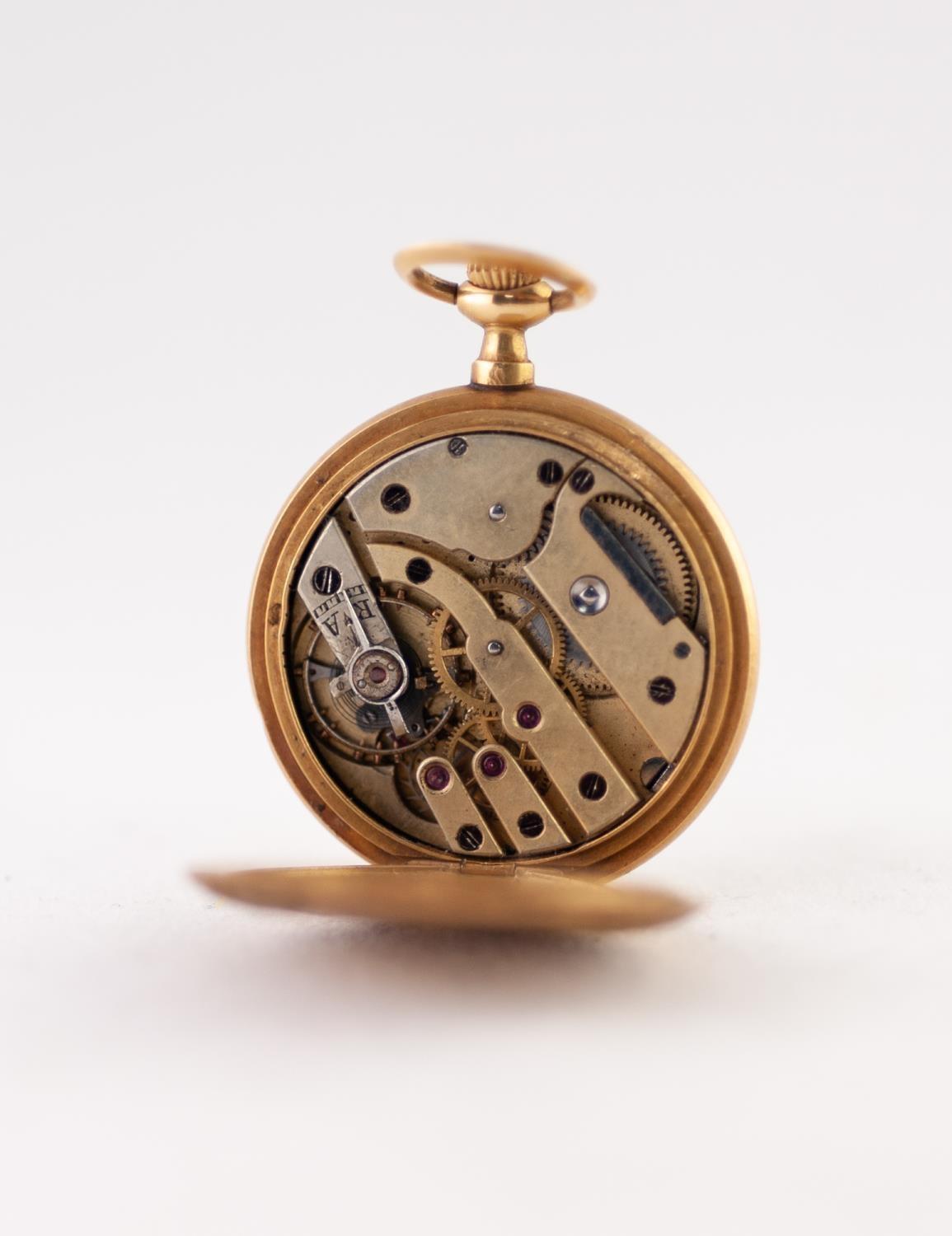 FRENCH LATE NINETEENTH CENTURY GOLD COLOURED METAL SMALL FOB WATCH with keyless movement, silvered - Image 2 of 2