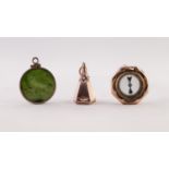 MASONIC STAR CHARM, A NEPHRITE INTAGLIO AND A COMPASS FOB, 13.39g gross (3)